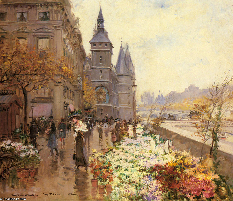 A Flower Market Along The Seine — Georges Stein