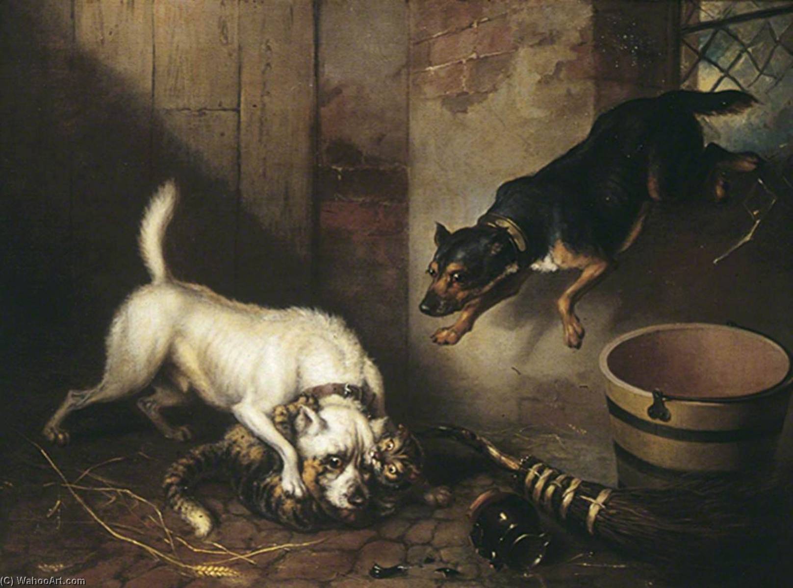 Two Dogs Mauling A Cat — Charles Henry Schwanfelder