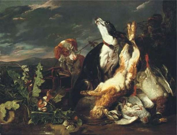 A Hunting Still-life With A Partridge, A Mallard, A Hare And A Spaniel — Jan Fyt (joannes Fijt)