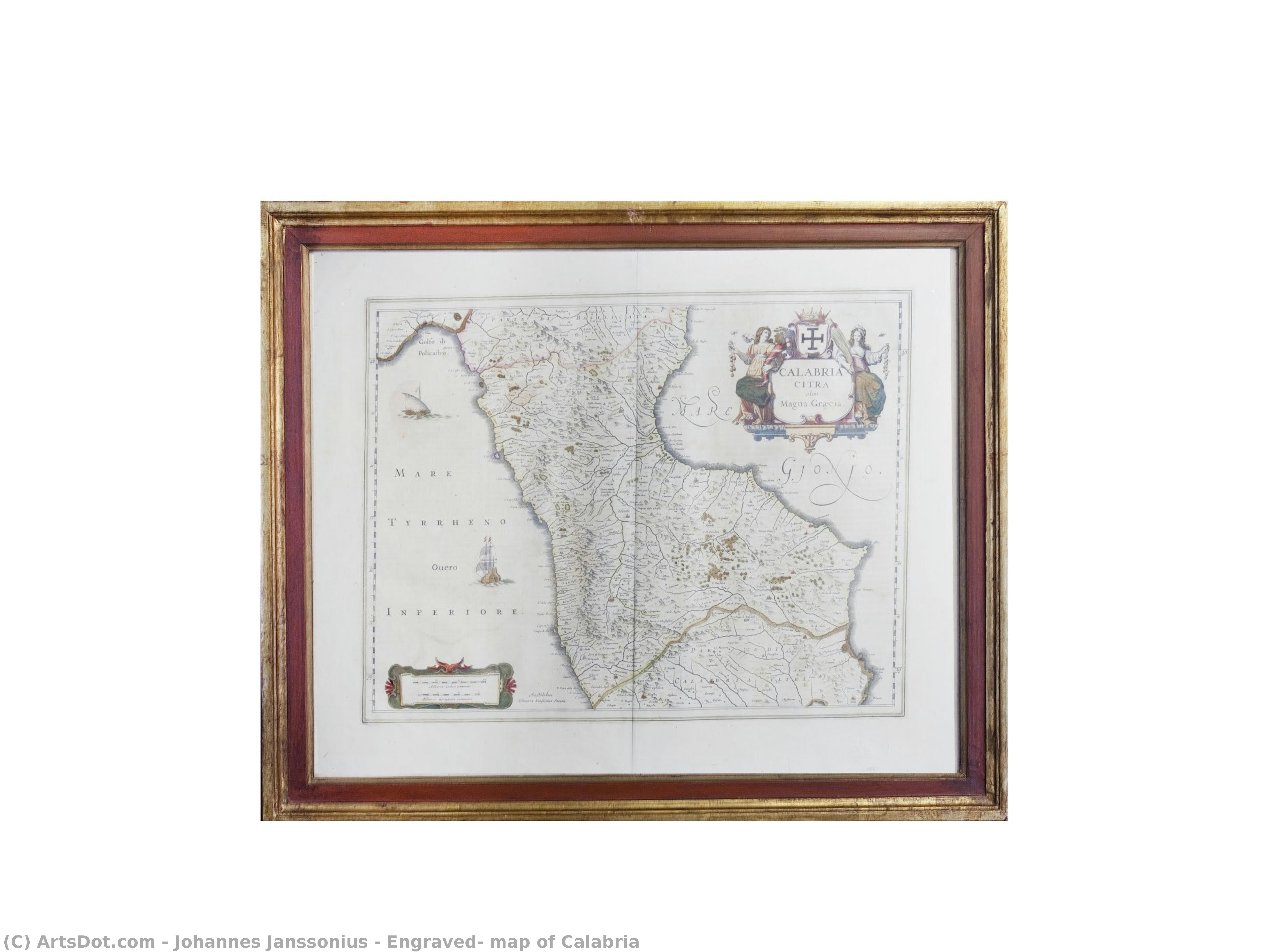 Engraved, Map Of Calabria — Johannes Janssonius