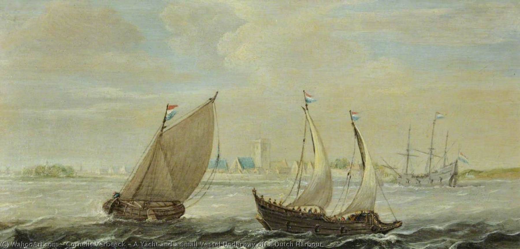 A Yacht And A Small Vessel Underway Off A Dutch Harbour — Cornelis Verbeeck