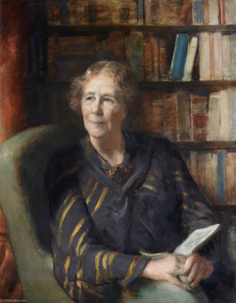 Portrait Of A Woman Before A Bookcase — Henry John Lintott