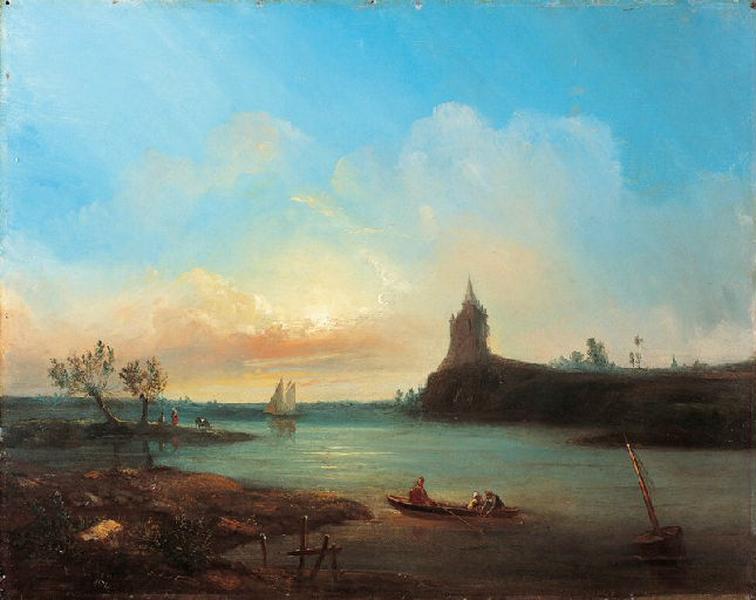 Vue D'un Estuaire Avec Des Pêcheurs Et Un Château Imaginaire — Eugenio Lucas Y Padilla (eugenio Lucas Velázquez)