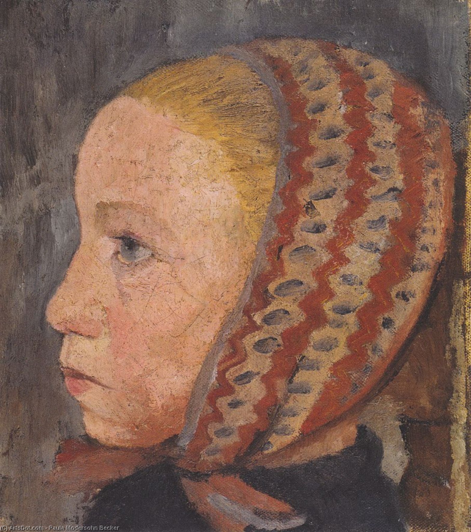 Head Of A Girl With Striped Hat — Paula Modersohn-becker