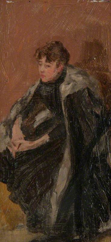 Seated Girl In A Fur Trimmed Cape With Crossed Hands — Beatrix Whistler