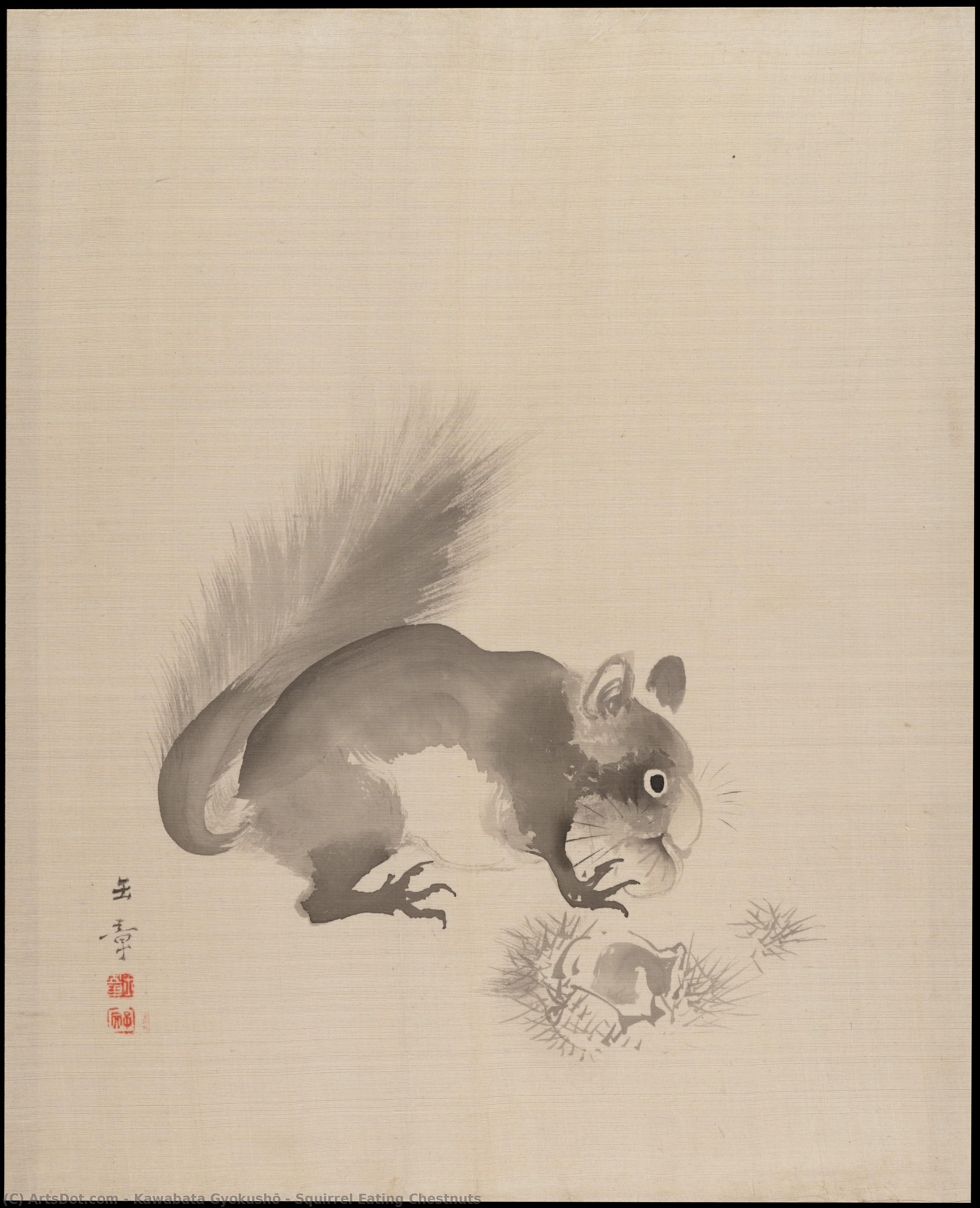 Squirrel Eating Chestnuts — Kawabata Gyokushō