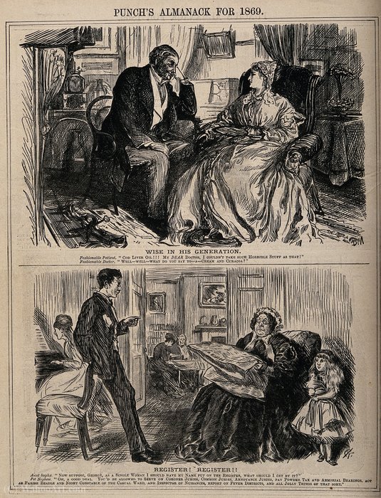A Boy Telling His Aunt The Advantages Of Placing Her Name On — Charles Samuel Keene