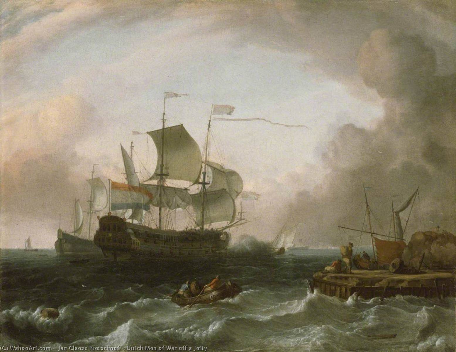 Dutch Men Of War Off A Jetty — Jan Claesz Rietschoof
