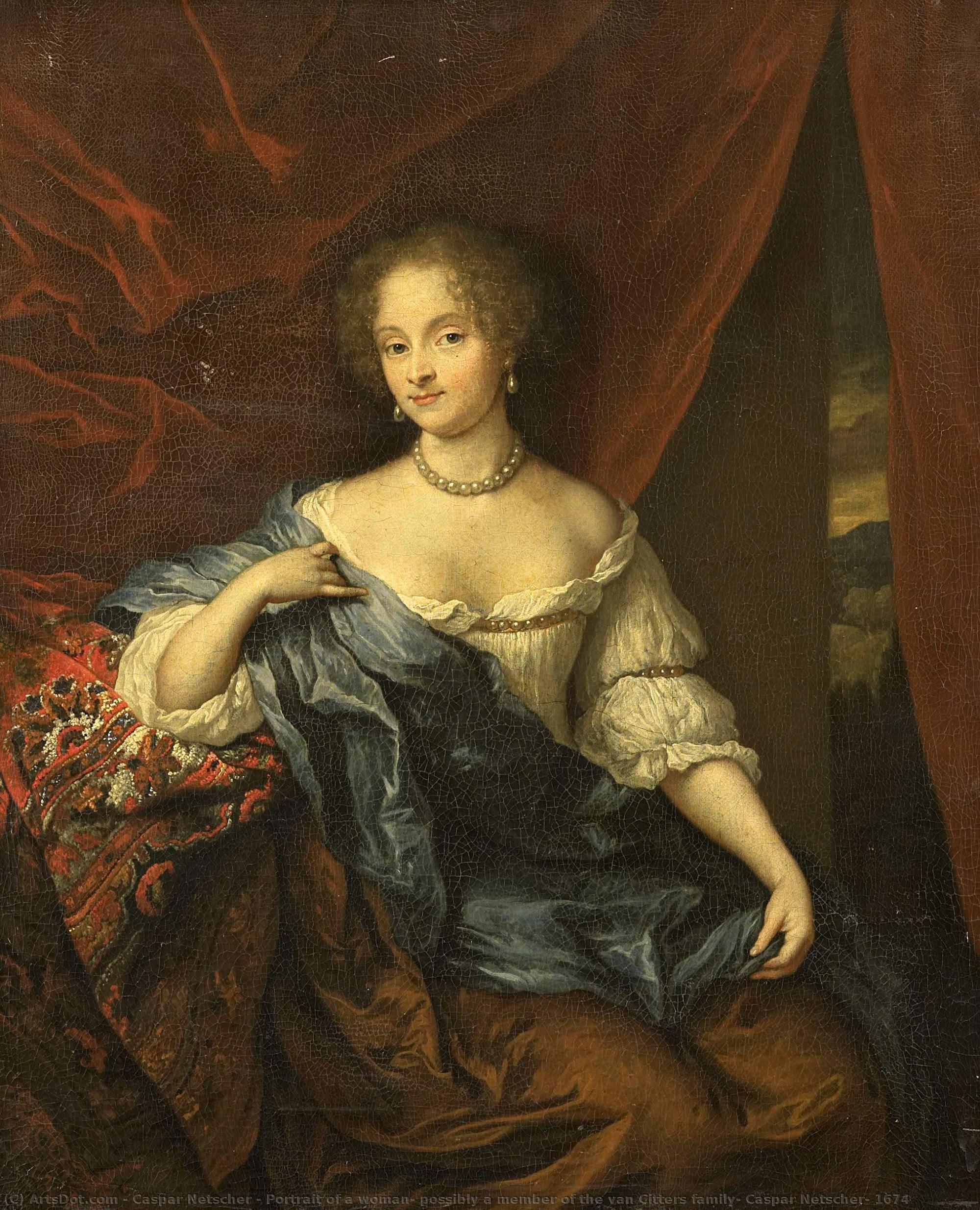 Portrait Of A Woman, Possibly A Member Of The Van Citters Family, Caspar Netscher, 1674 — Caspar Netscher