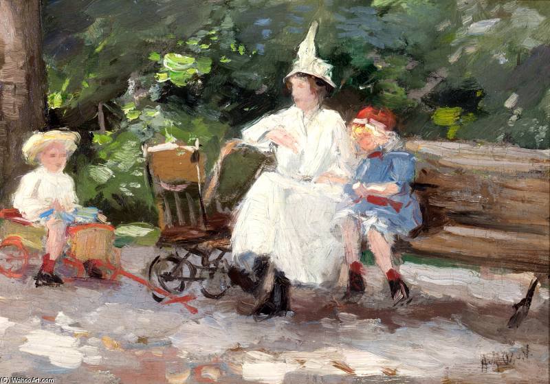 Moeder Met Twee Kindjes In Het Kralingse Bos — August Willem Van Voorden