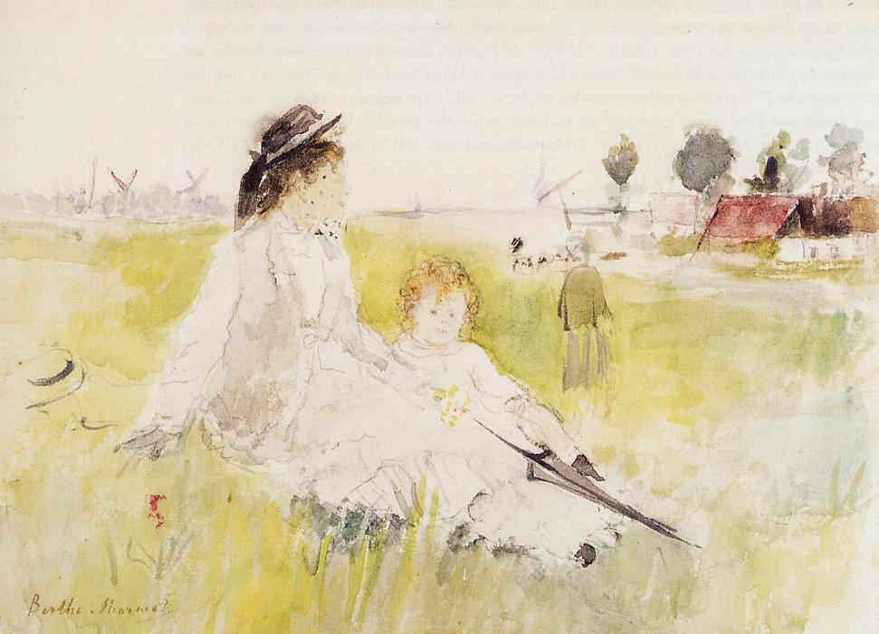 Girl And Child On The Grass — Berthe Morisot