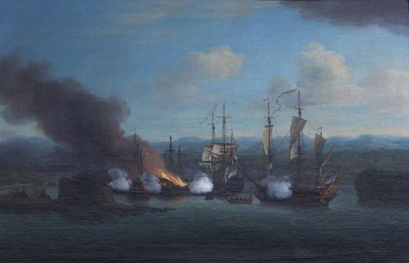 The Destruction Of Two Sallee Rovers By The 'rose' And The 'shoreham' In Mogador Bay, 1734 — Richard Paton