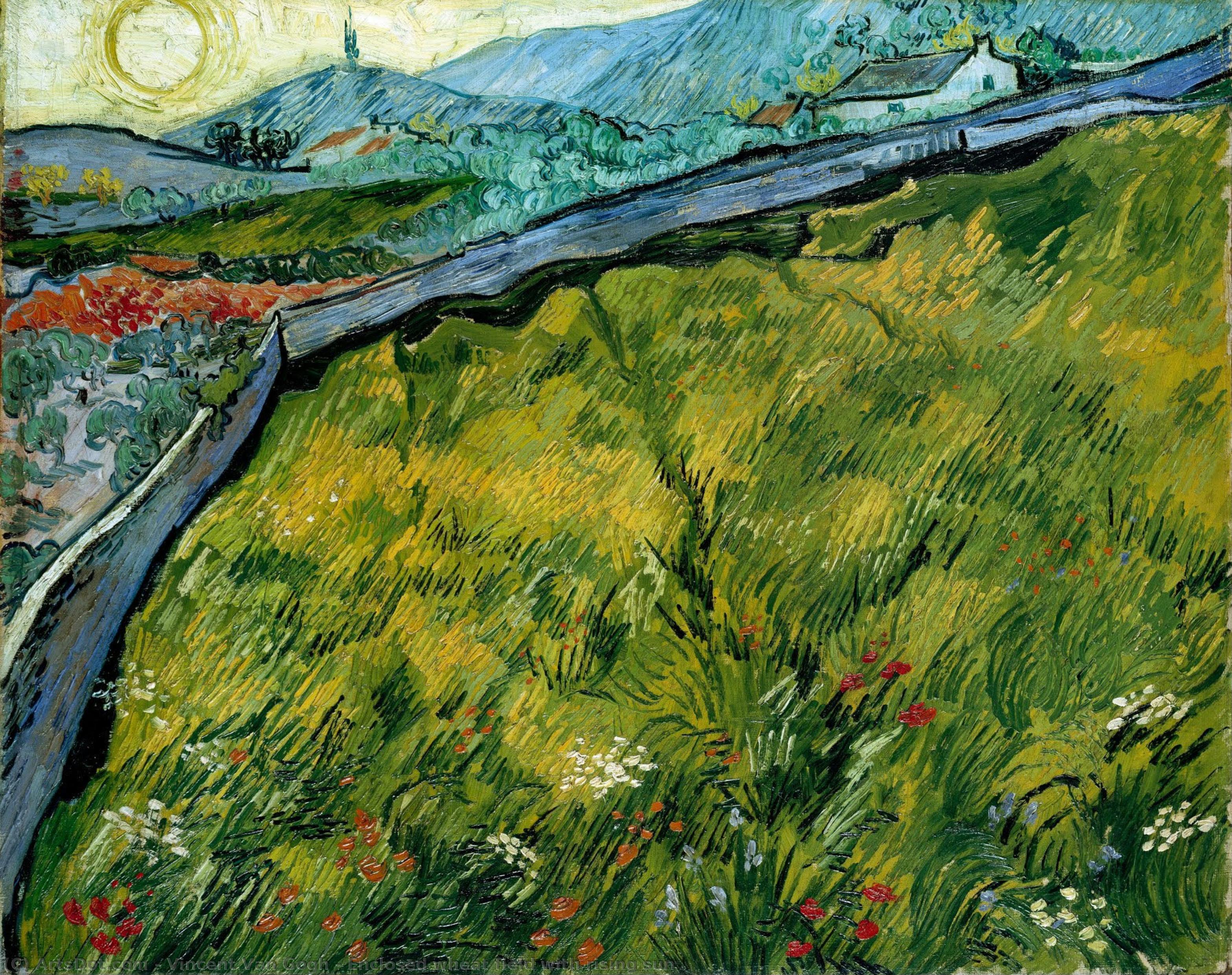 Enclosed Wheat Field With Rising Sun — Vincent Willem Van Gogh
