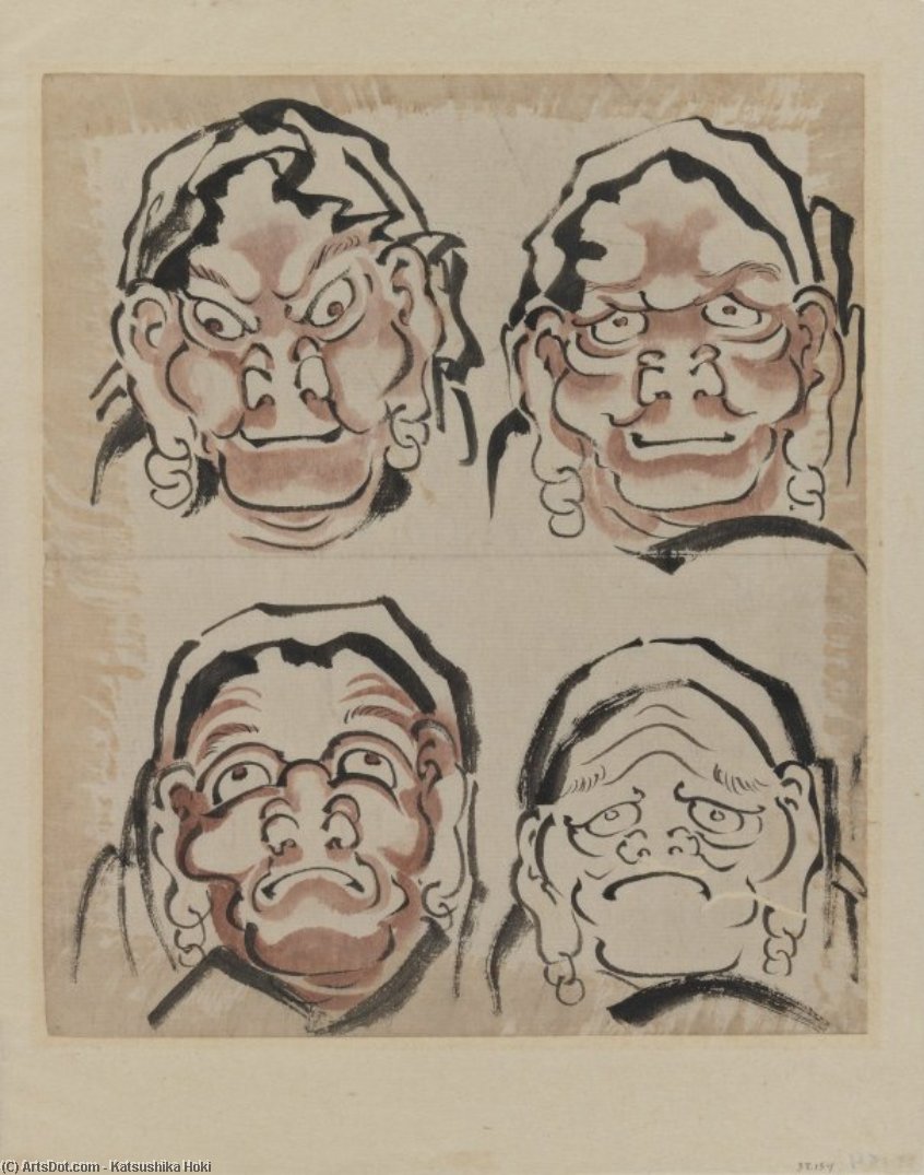 Sketch Of Four Faces — Katsushika Hokusai