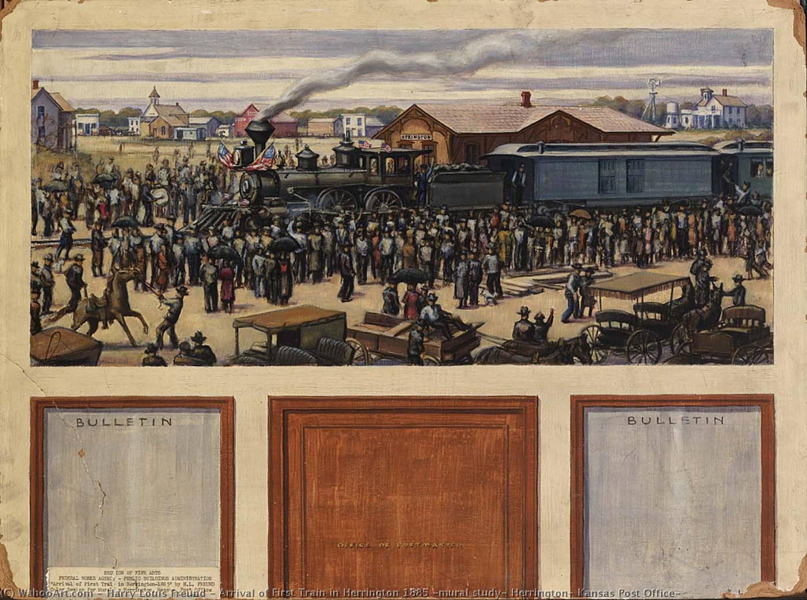 Arrival Of First Train In Herrington 1885 (mural Study, Herrington, Kansas Post Office) — Harry Louis Freund