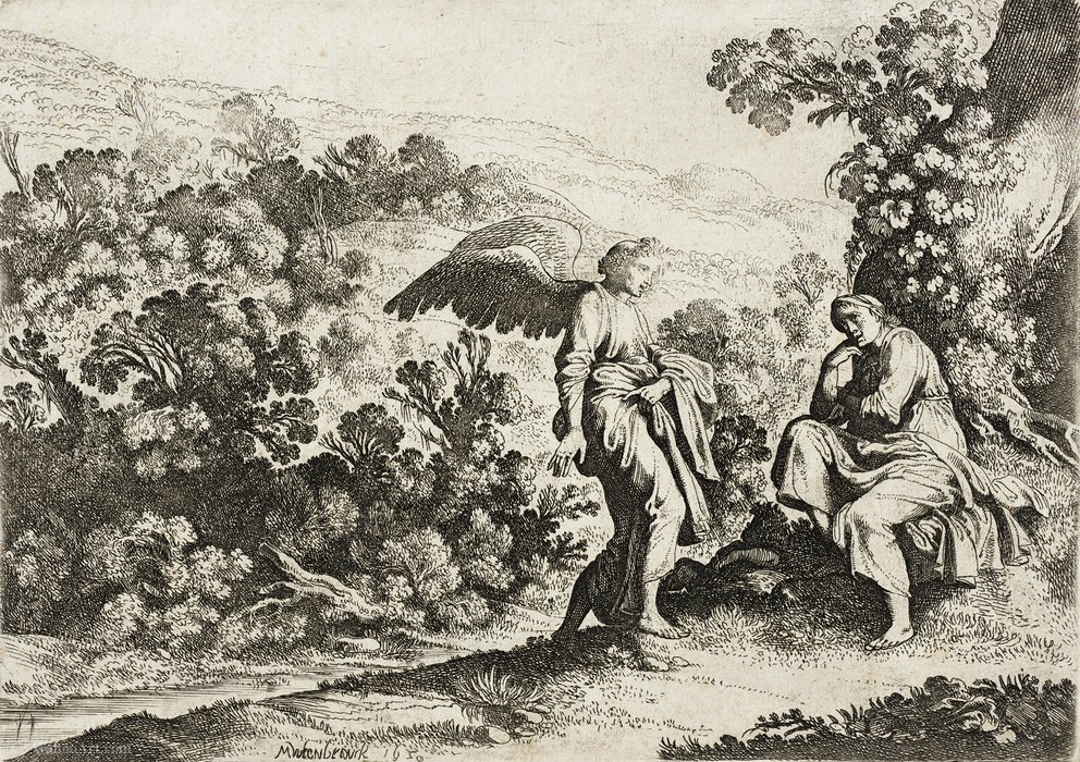 Angel And Seated Figure In A Landscape — Moyses Matheusz Van Uyttenbroeck