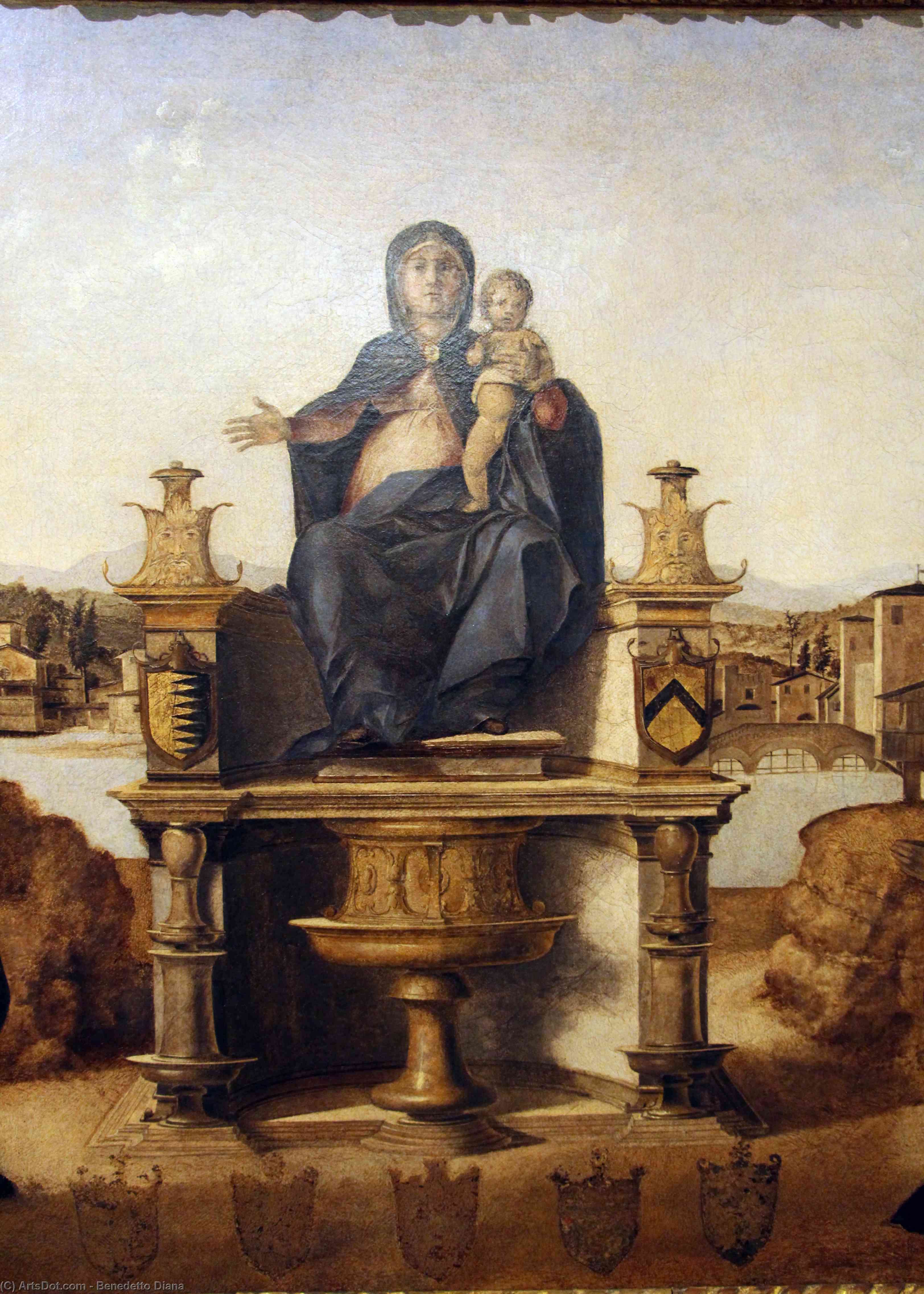 Madonna And Child Enthroned With St. Jerome, St. Francis Of Assisi And Donors — Benedetto Diana