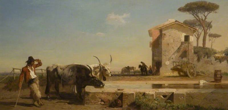 Cattle At A Drinking Place In The Campagna, Rome — George Heming Mason