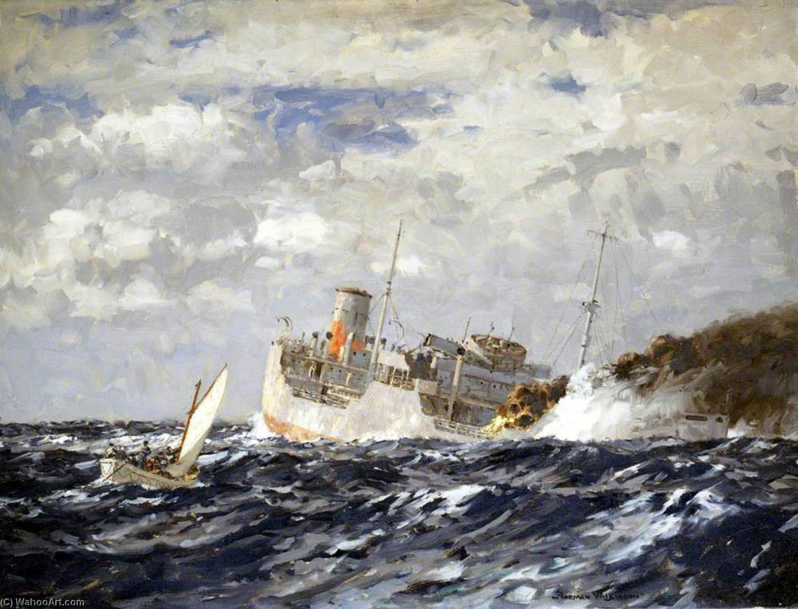 The 'san Demetrio' At The Jervis Bay Action, 5 November 1940 — Norman Wilkinson
