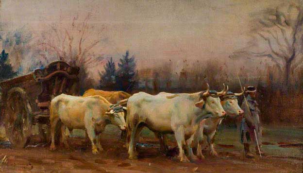 White Oxen, Baron Robert's Estate, Chantilly — Sir Alfred James Munnings