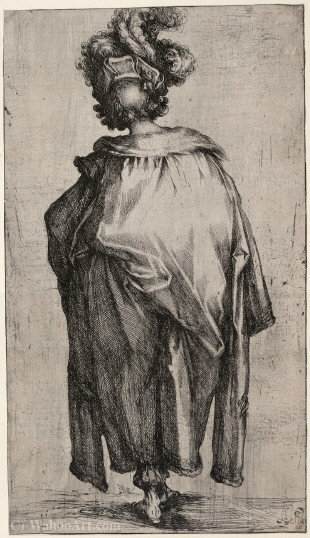 Melchior, Seen From Behind, Wearing A Mantle Trimmed With Fur And A Hat Adorned With Feathers — Jacques Bellange