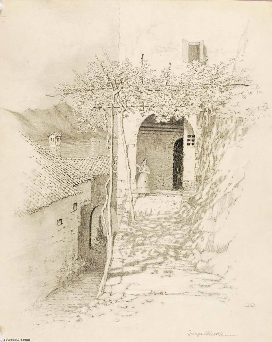 Untitled (transfer Drawing For Village Street, Lake Lugano Italy ) — George Elbert Burr