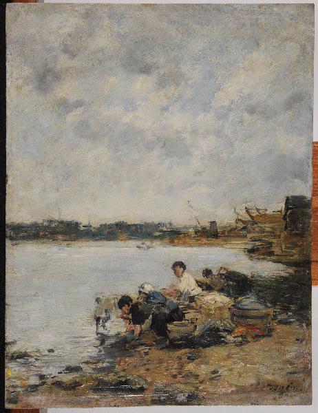 La Touques, Le Matin Lavandières Sur La Touques (autre Titre) — Eugène Louis Boudin