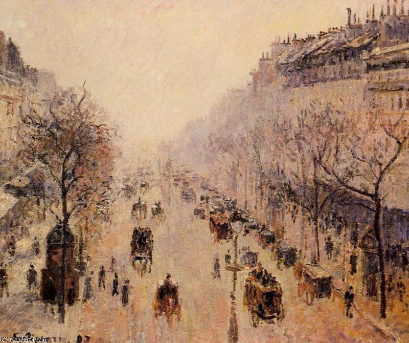 Boulevard Montmartre - Morning, Sunlight And Mist. — Camille Pissarro