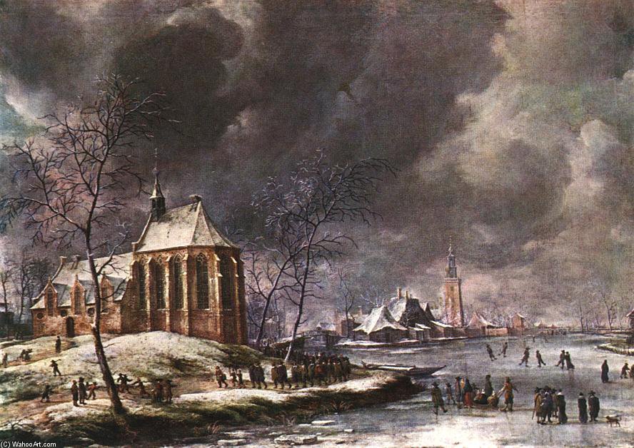 Village Of Nieukoop In Winter With Child Funeral — Jan Abrahamsz Beerstraten