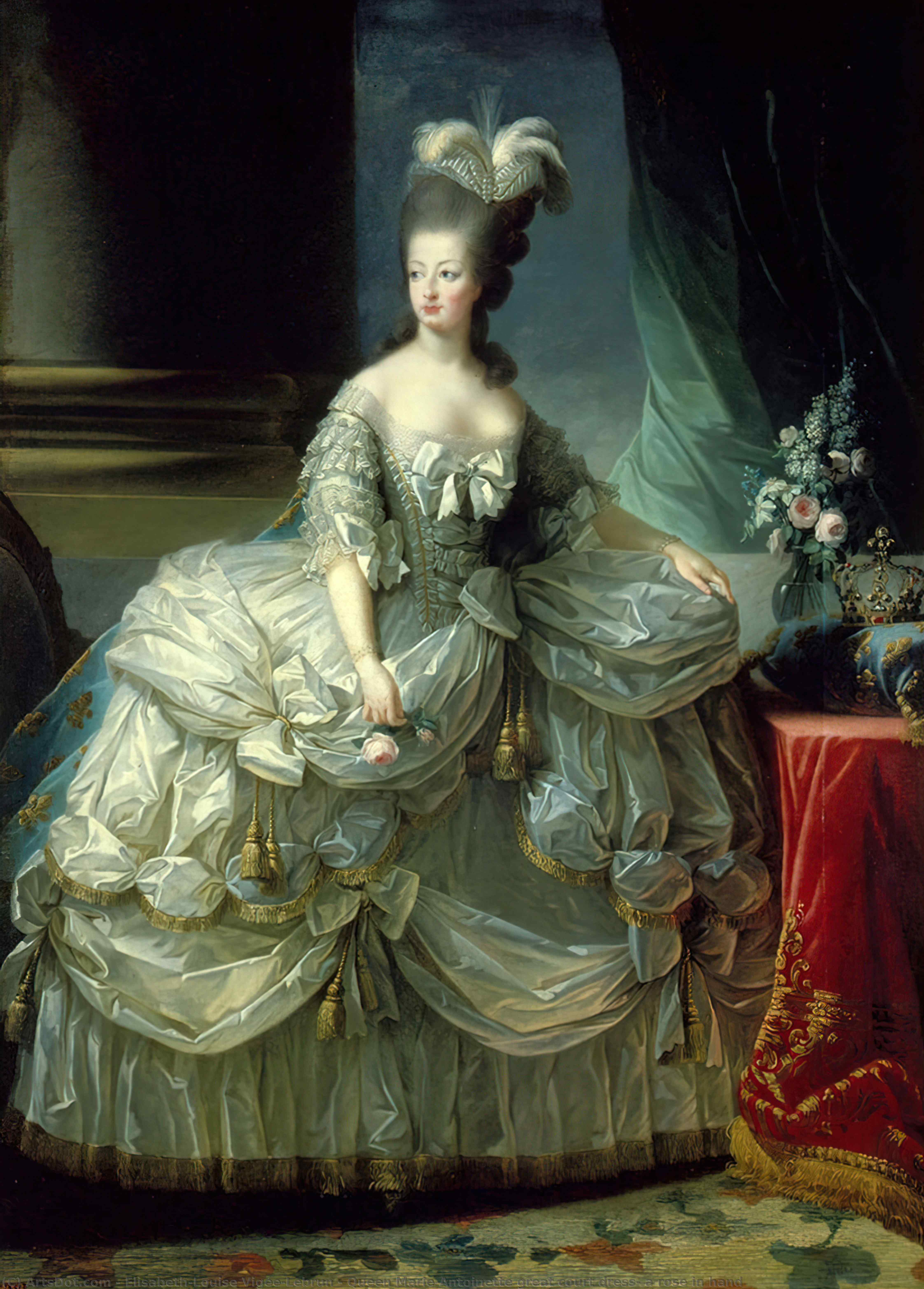 Queen Marie-antoinette Great Court Dress, A Rose In Hand — Louise Élisabeth Vigée Le Brun