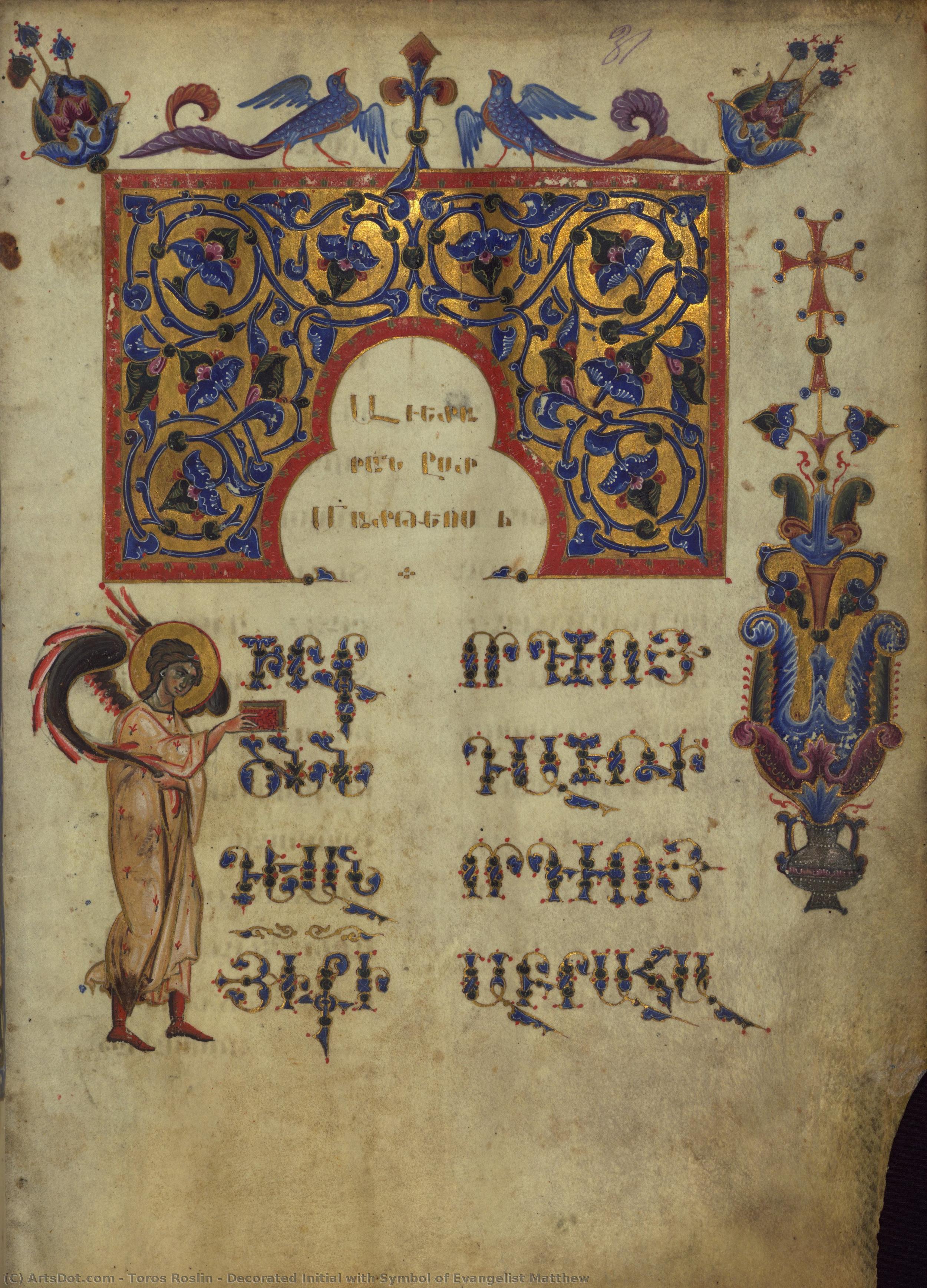 Decorated Initial With Symbol Of Evangelist Matthew — Toros Roslin