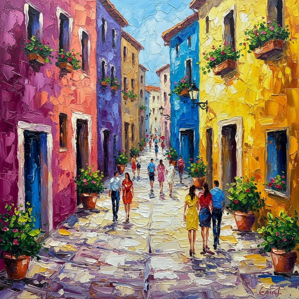 Vibrant Echoes Of Sunlight: A Unique Impasto Journey Through Azure Alleys — Christian Noiret