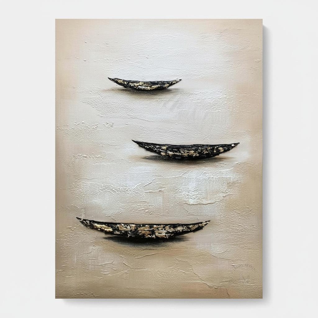 Floating Relics Of Gold And Charcoal Amidst A Serene Ethereal Void — David Moreau