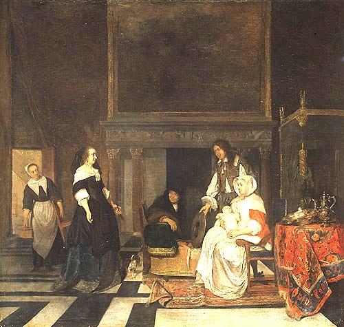 Visit To The Nursery, After The Birth Of Sara Hinlopen — Gabriel Metsu