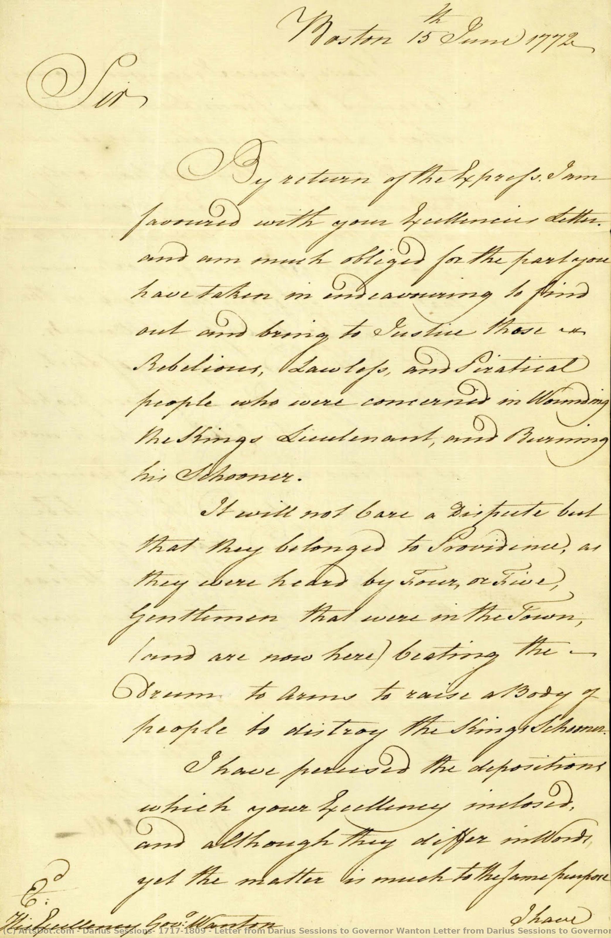 Letter From Darius Sessions To Governor Wanton Letter From Darius Sessions To Governor Wanton, Page 1 — Darius Sessions, 1717-1809