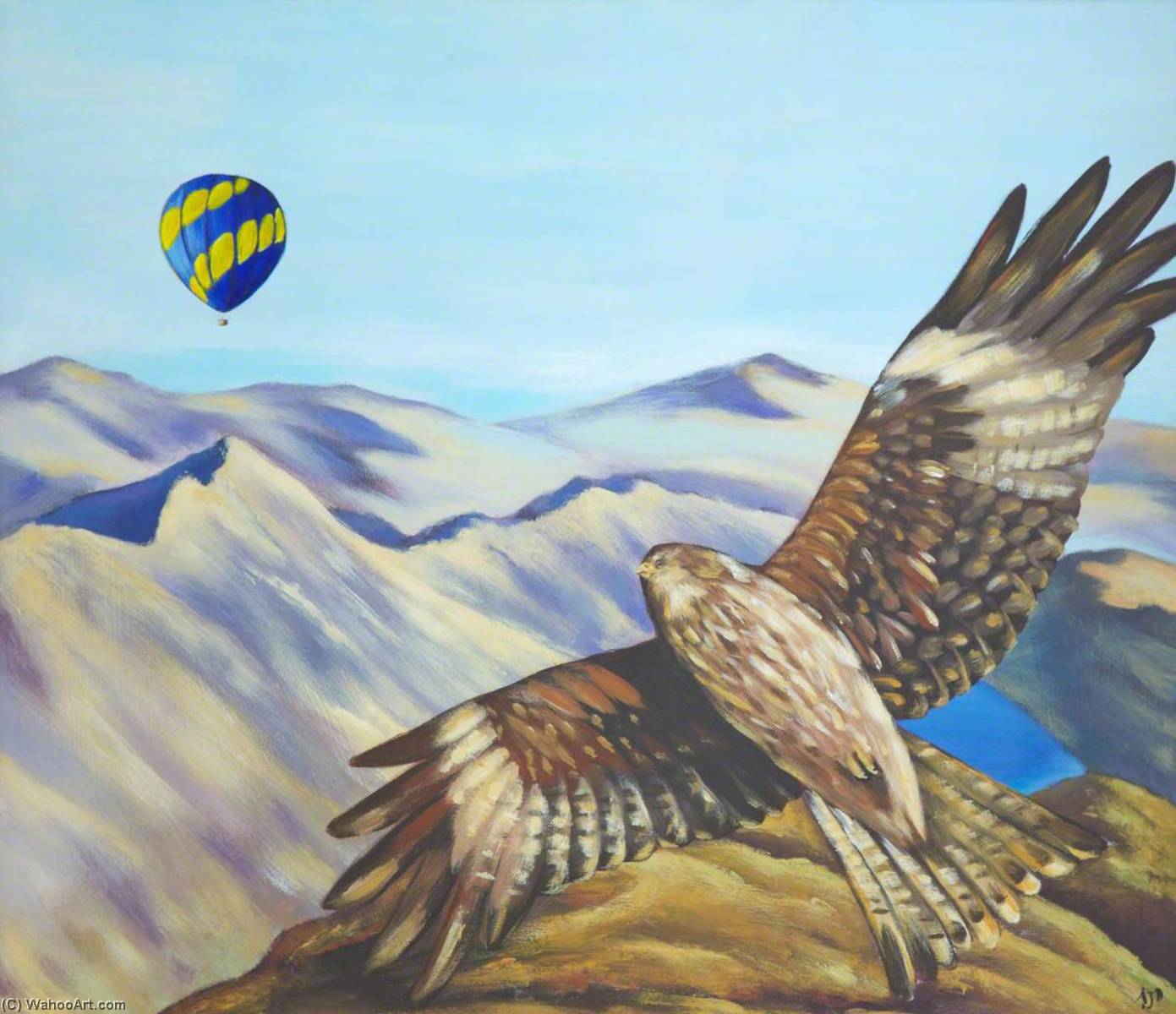 Bird Of Prey And Hot Air Balloon In The Black Mountains — Alexandra Jane Davies