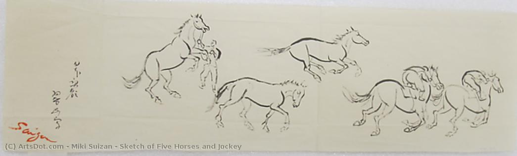Sketch Of Five Horses And Jockey — Miki Suizan