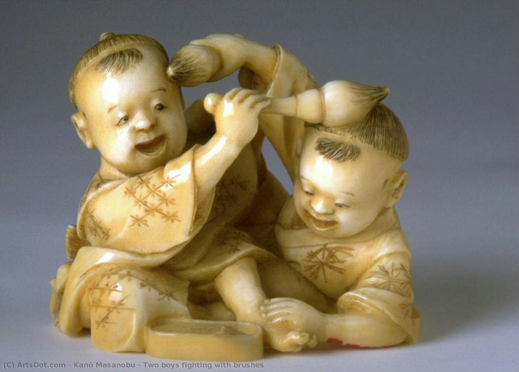 Two Boys Fighting With Brushes — Kanō Masanobu