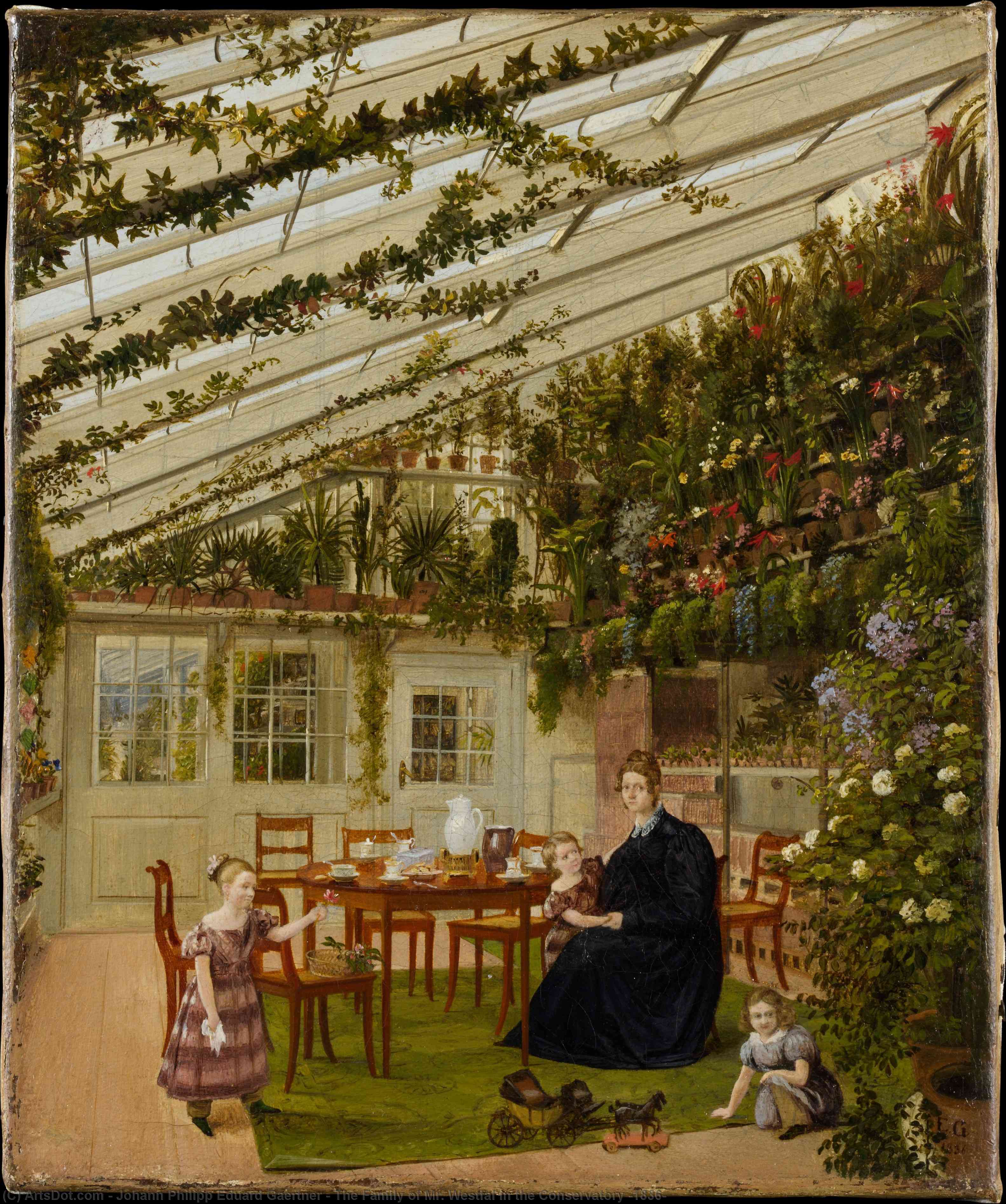 The Family Of Mr. Westfal In The Conservatory (1836) — Johann Philipp Eduard Gaertner