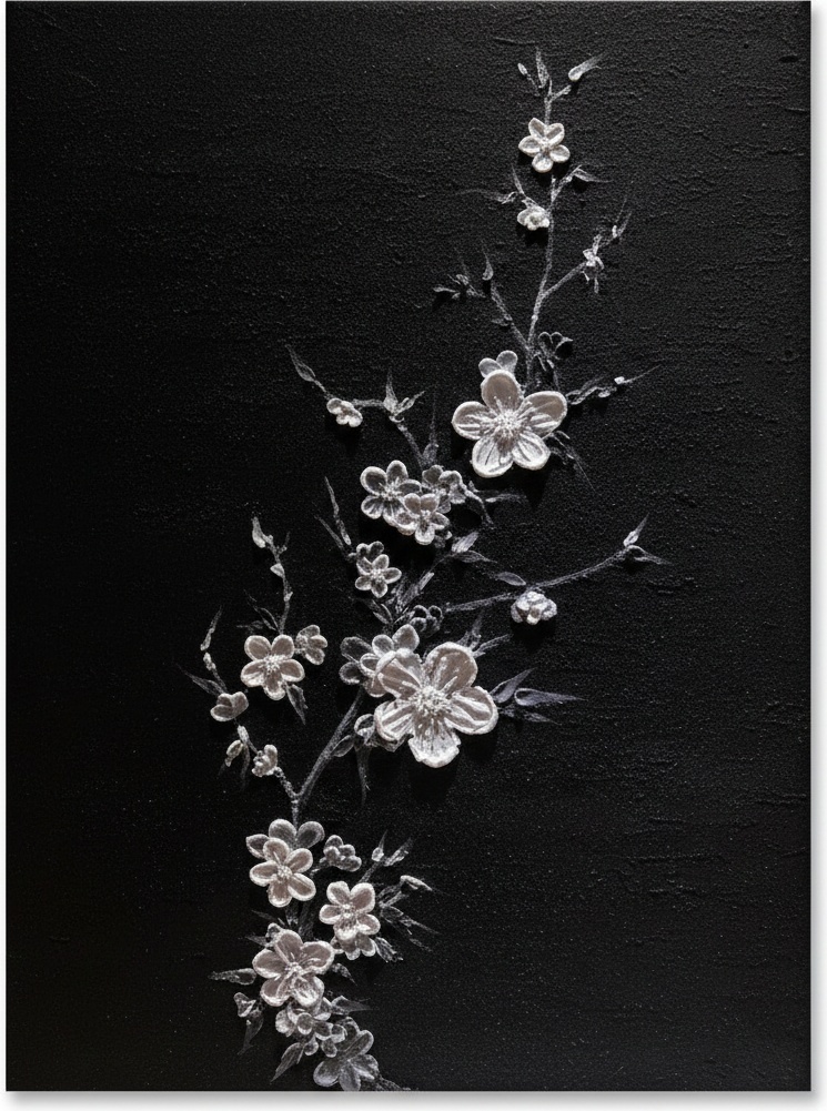 Silvered Ascent: A Monochromatic Study Of Ethereal Botanical Grace And Midnight Serenity — David Moreau