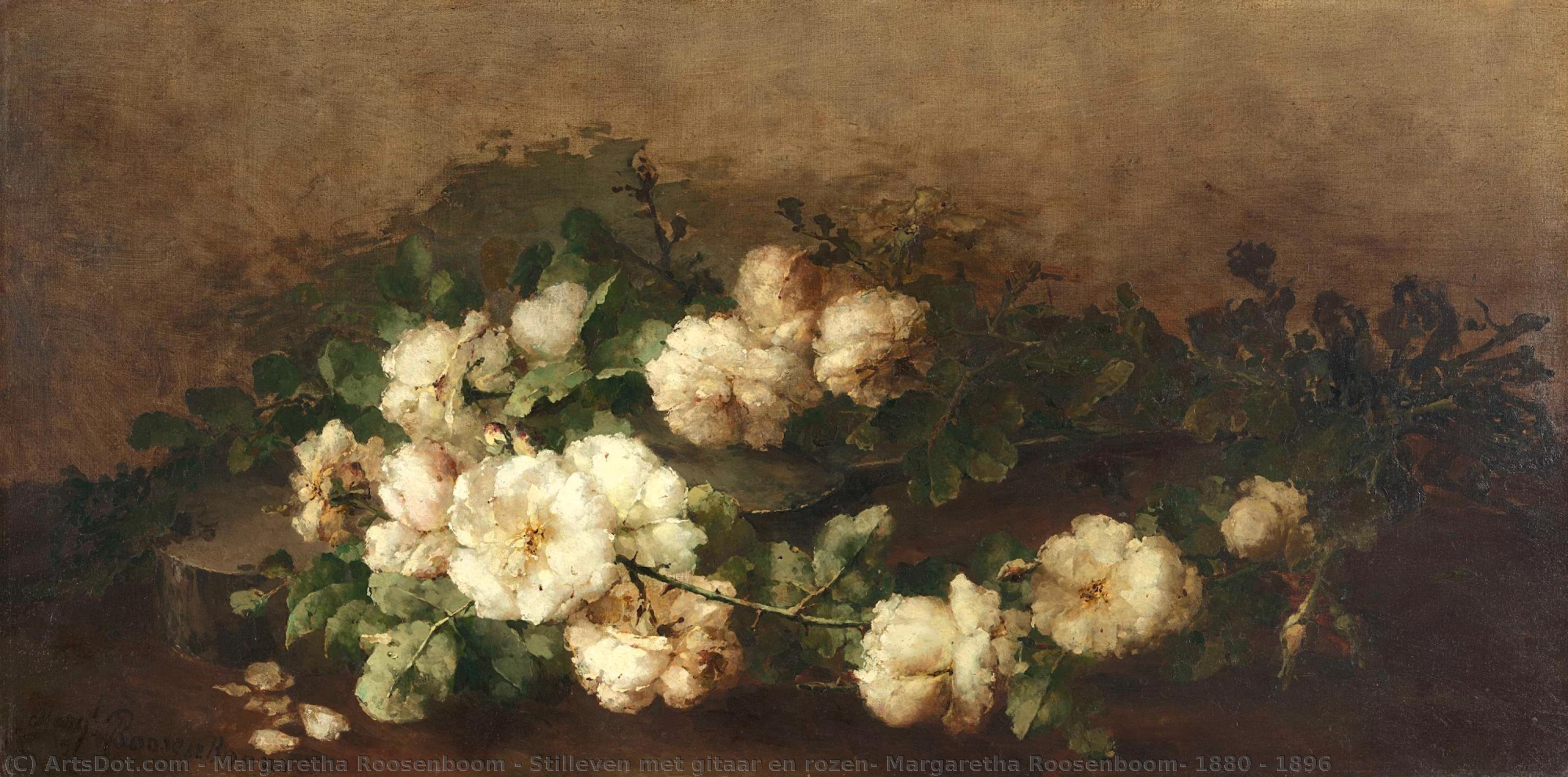 Stilleven Met Gitaar En Rozen, Margaretha Roosenboom, 1880 - 1896 — Margaretha Roosenboom