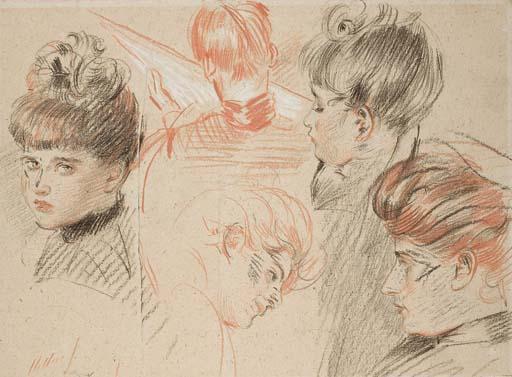 Study Of Five Heads Of Women And Children, Including A Rear View — Paul César Helleu