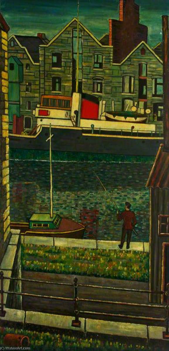 Fisherman On A Quayside With A Moored Ship With Figures Beyond — Charles Byrd