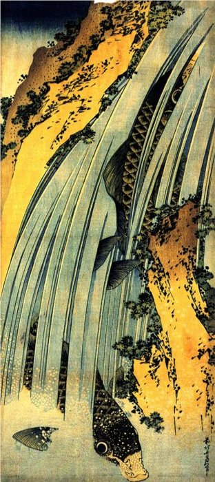 滝魚図 — 葛飾北斎 (katsushika Hokusai)