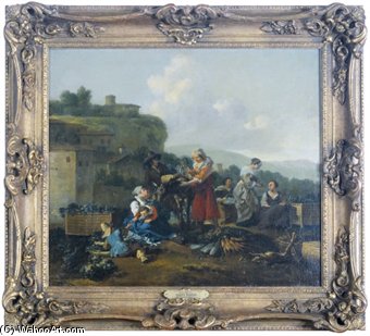 Figures At A Vegetable Market In An Italianate Landscape — Hendrick Mommers