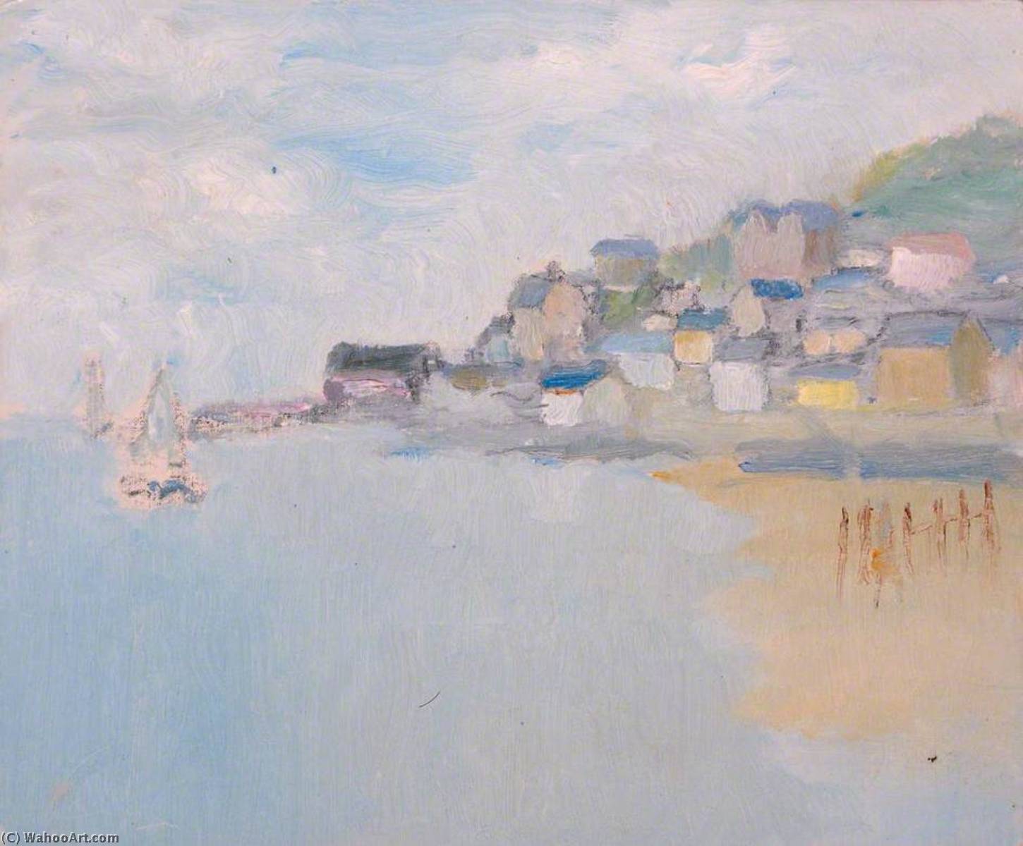 Coastal Town, Two Boats — Margaret Sidney Davies