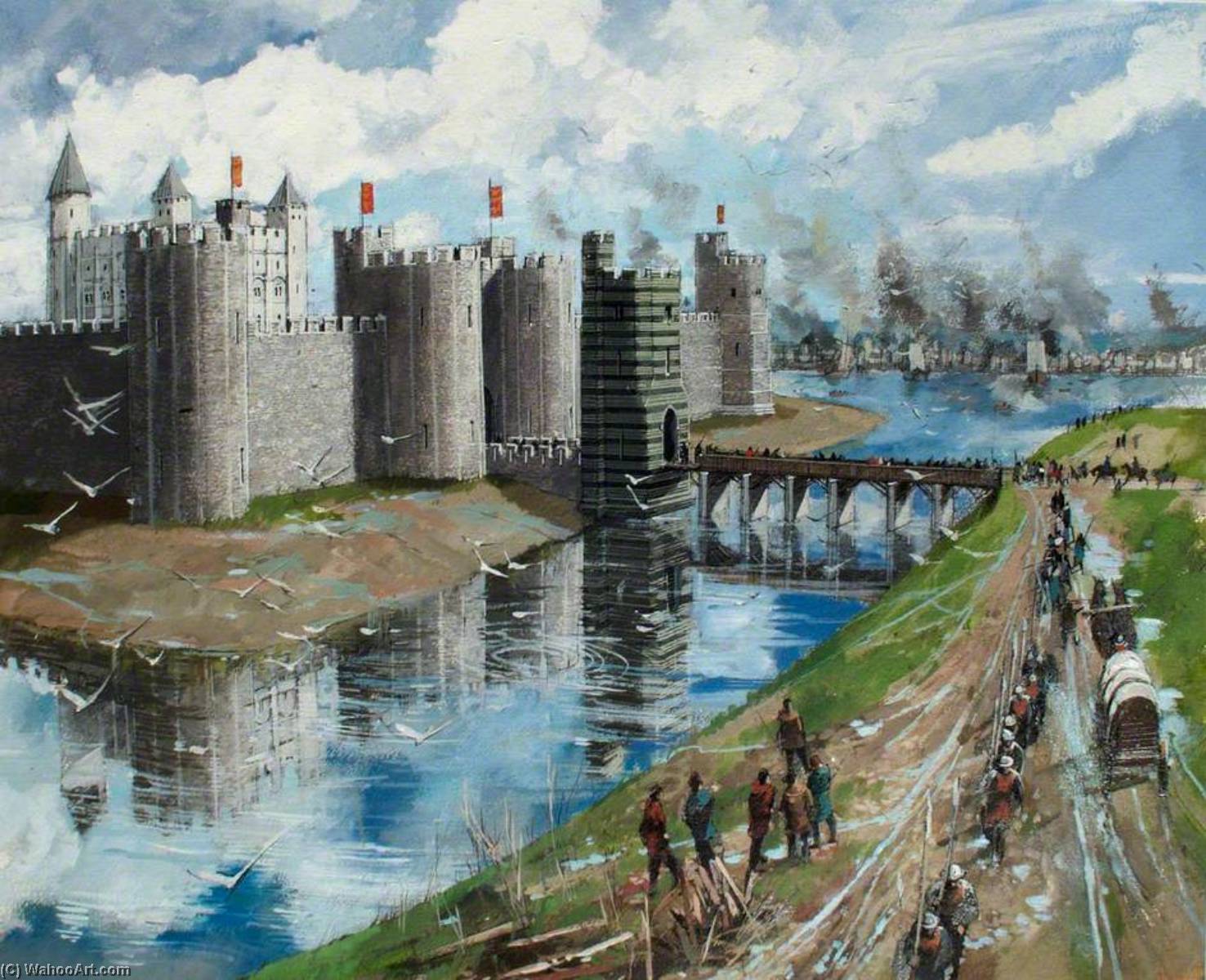 Reconstructed View Of The Tower Of London, Henry Iii's New Curtain Wall And Painted Gate, 1240 — Ivan Lapper