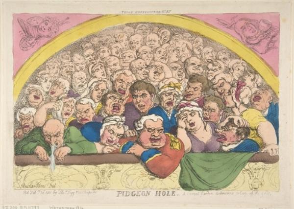 Pidgeon Hole. A Convent Garden Contrivance To Coop Up The Gods — Thomas Rowlandson