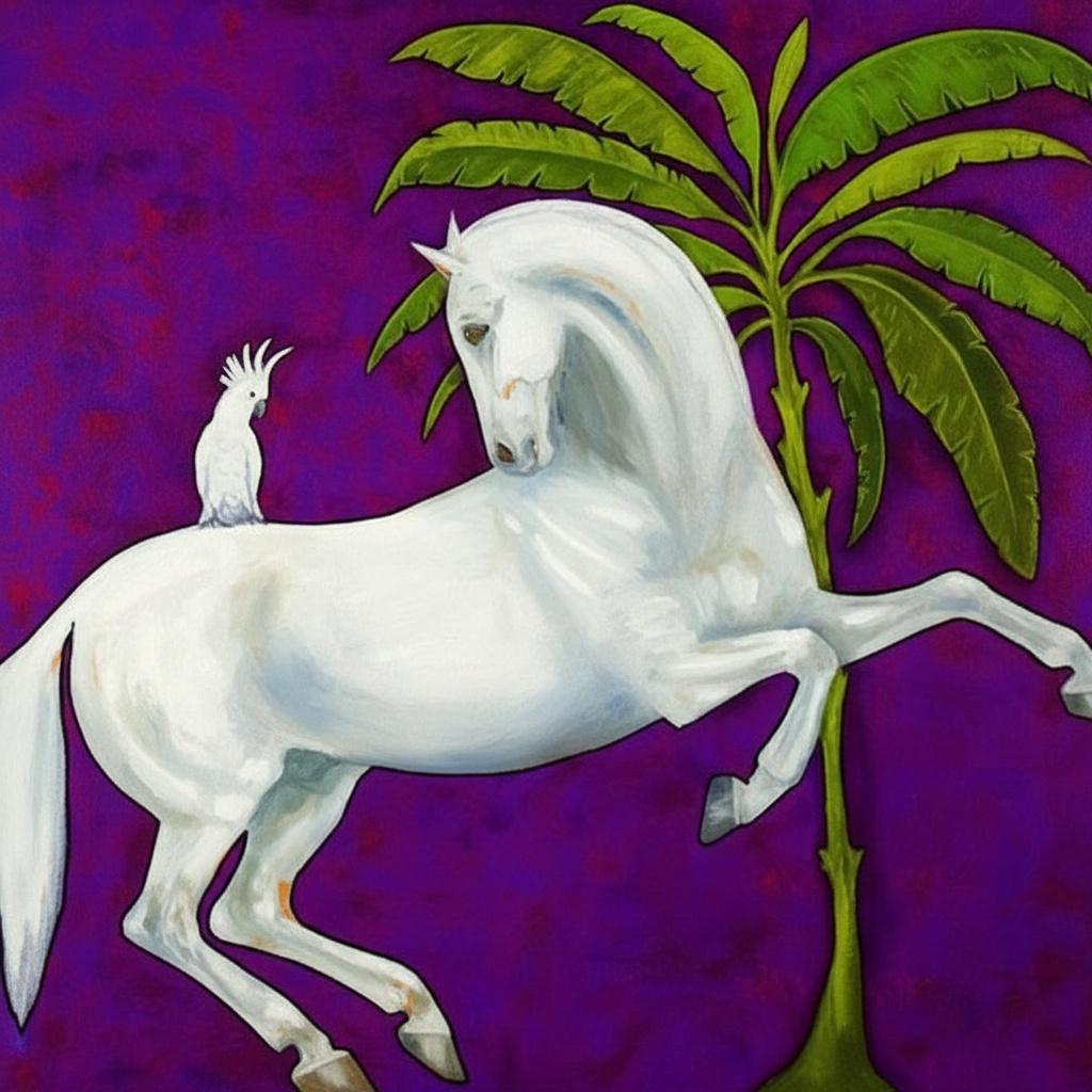 Resonancia Etérea De Espíritus Blancos En Un Paisaje Tropical De Violeta Profundo — Caroline Pelletier