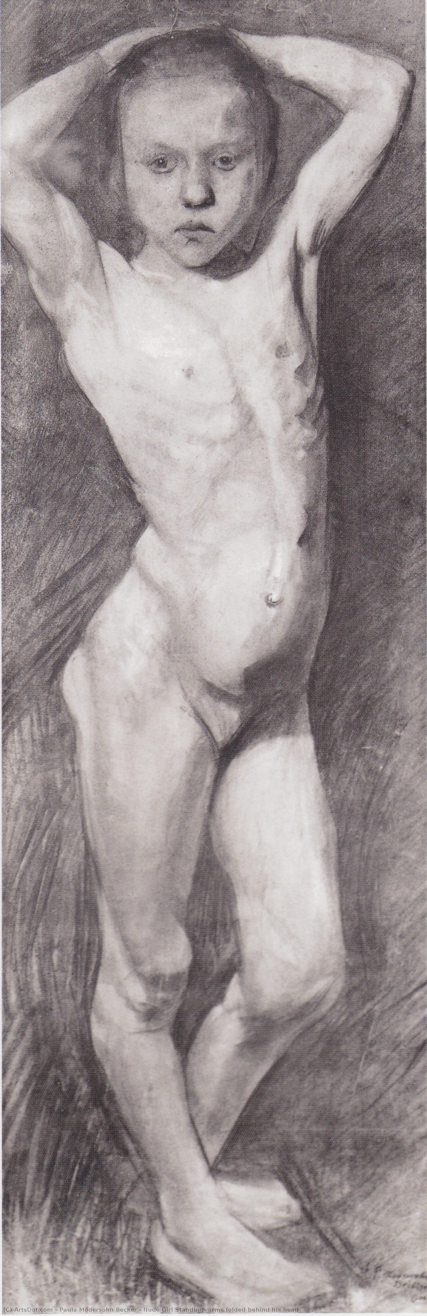 Nude Girl Standing, Arms Folded Behind His Head — Paula Modersohn-becker
